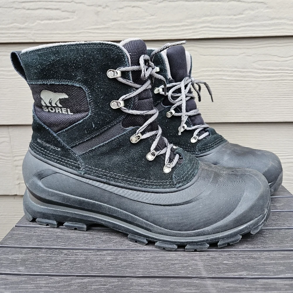 Sorel Men's Buxton Lace Up Waterproof Boots Black Quarry Snow Warm Size 10.5